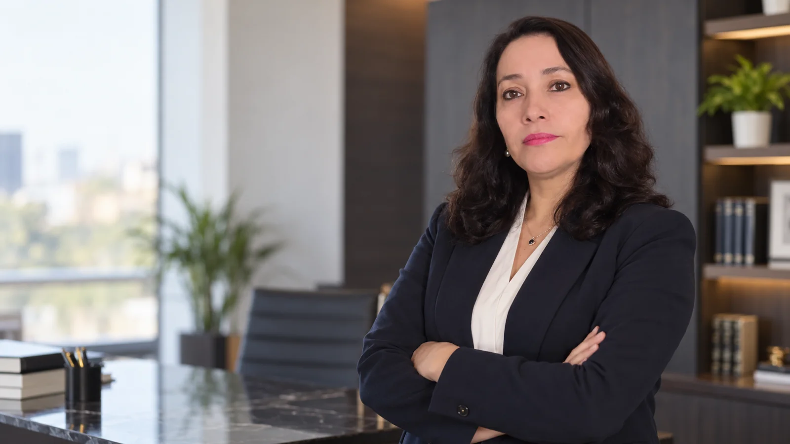 Dra. Yadira, de brazos cruzados, en su despacho